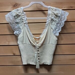 Floral Lace Smocked Crop Top Size M
